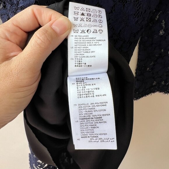 Sandro Paris Mock Neck Scalloped Mini Dress , Navy Lace, Size 2 O43 - Picture 9 of 9